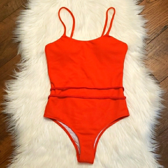 BRAIDED BELTED RIBBED ONE PIECE SWIMSUIT - Picture 6 of 10